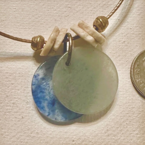ARTISAN Amazonite & Sodalite Discs Ostrich Eggshell Heishi Reversible Necklace - Picture 6 of 6